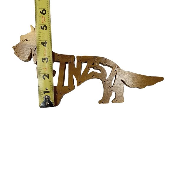 Heinz 57 Dog Wooden Scroll Jigsaw Puzzle Figurine Art Wood USA Signed By Maker - Picture 4 of 6